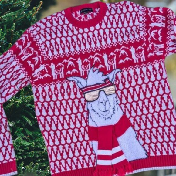 Blizzard Bay Men's Medium Ugly Christmas Sweater Red Hip Llama Holiday Crewneck - Picture 2 of 4